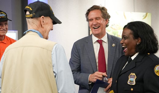 Captain Larry Taylor, Mayor Tim Kelly, and Police Chief Celeste Murphy